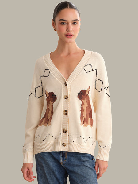 525 America Boston Terrier Intarsia Cotton Cardigan