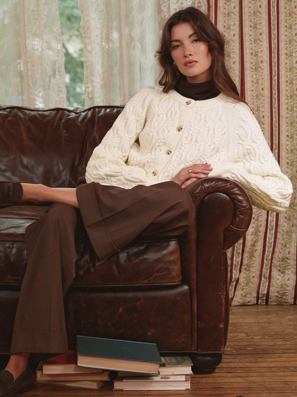 Dorinda Raglan Cable Crew Cardigan