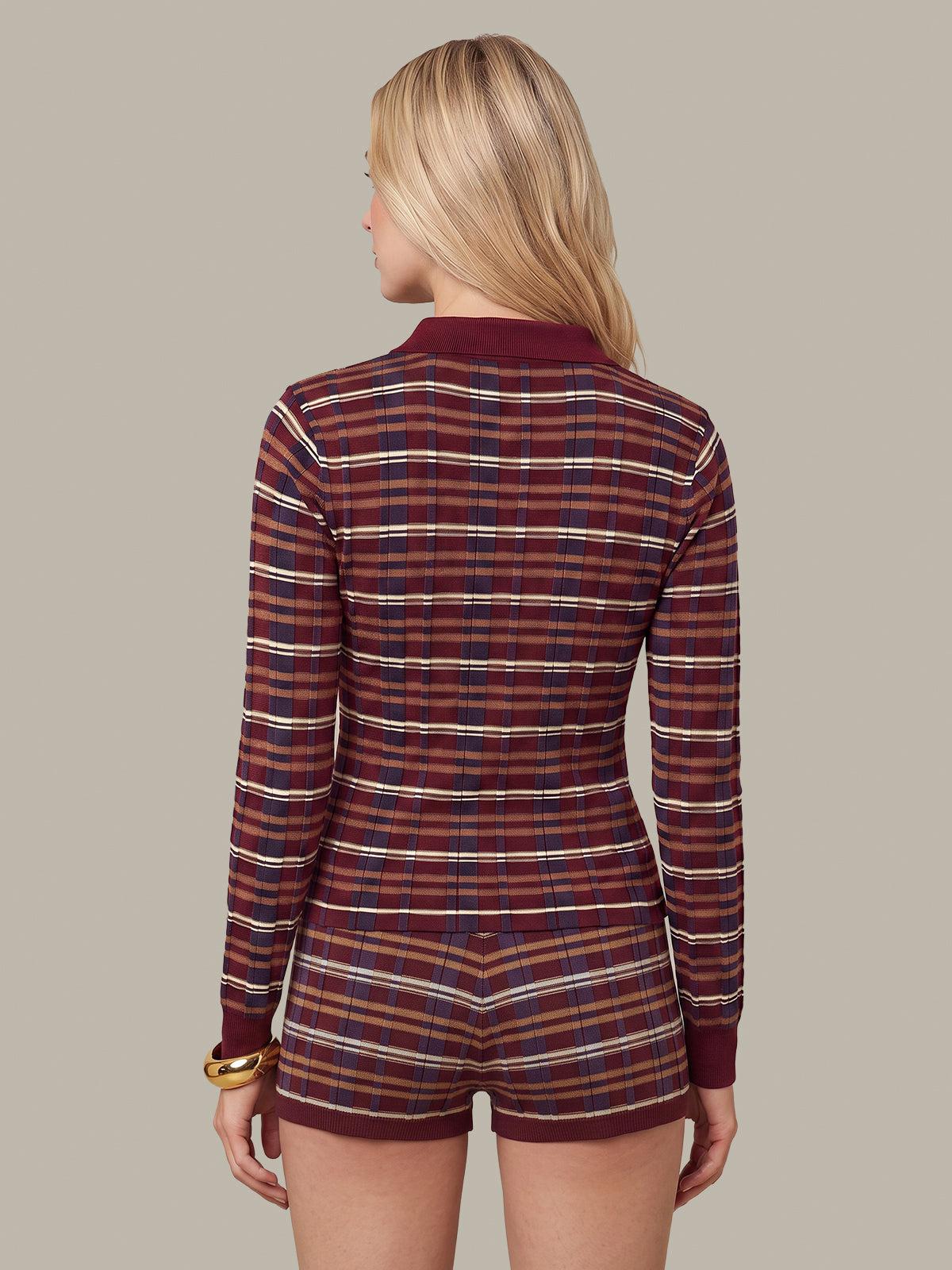 Sienna Plaid Rib Polo Top
