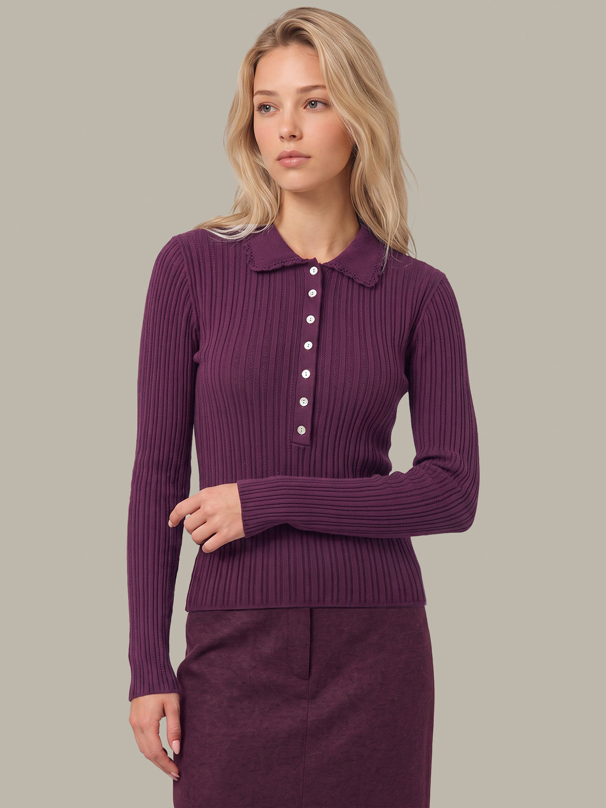 Tabitha Crochet Collar Long Sleeve Henley
