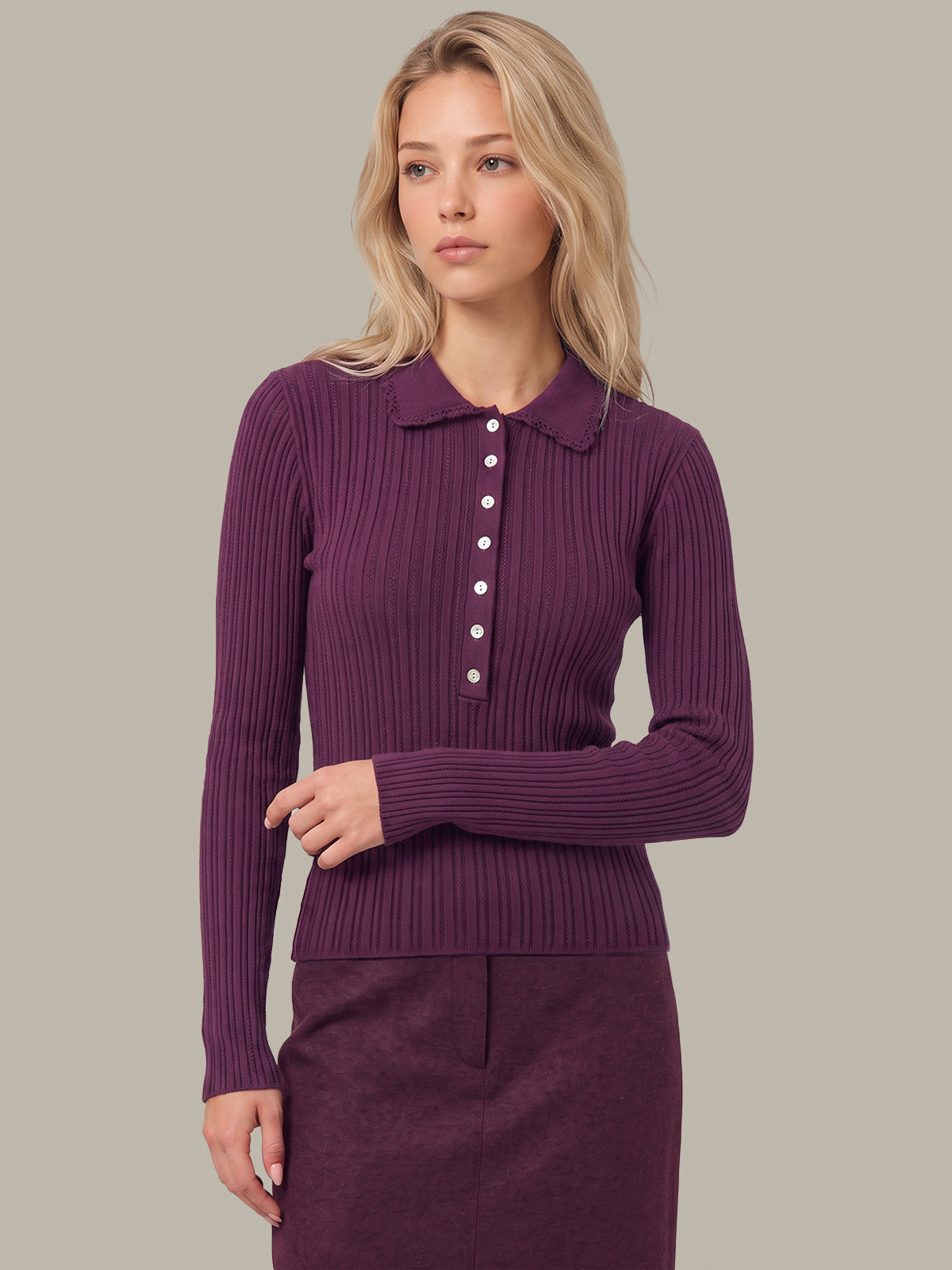 Tabitha Crochet Collar Long Sleeve Henley