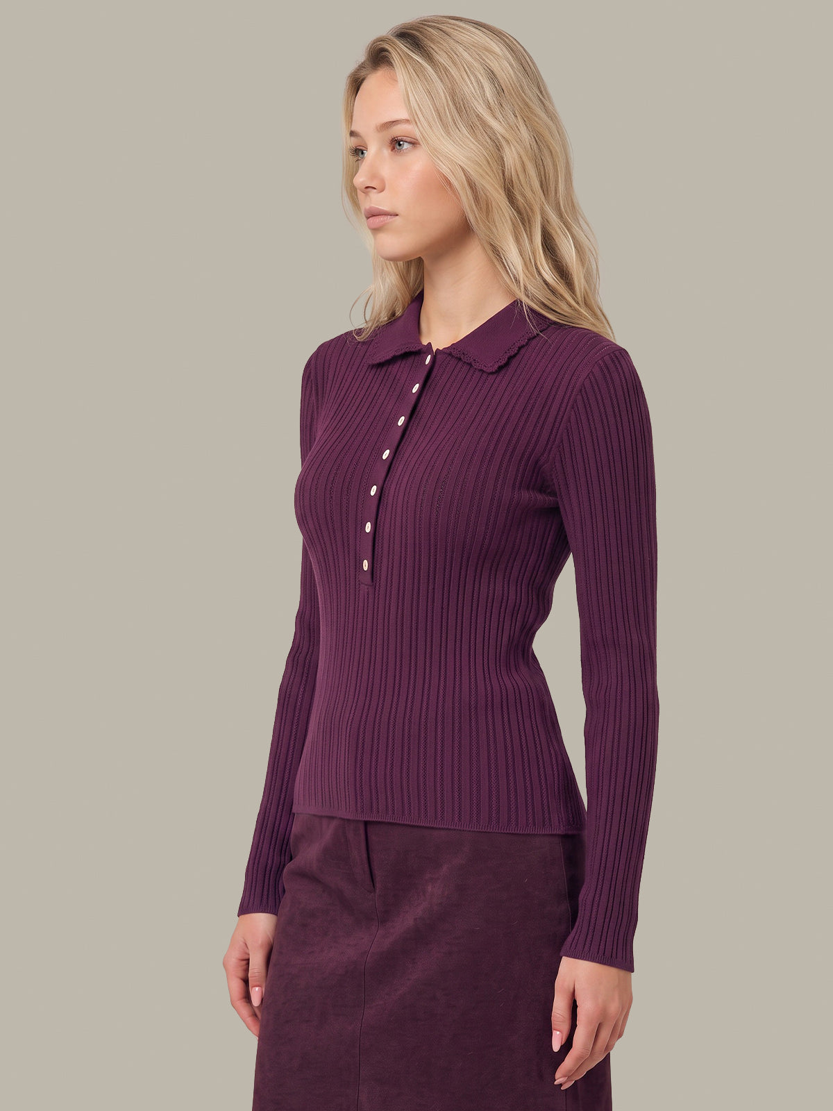 Tabitha Crochet Collar Long Sleeve Henley