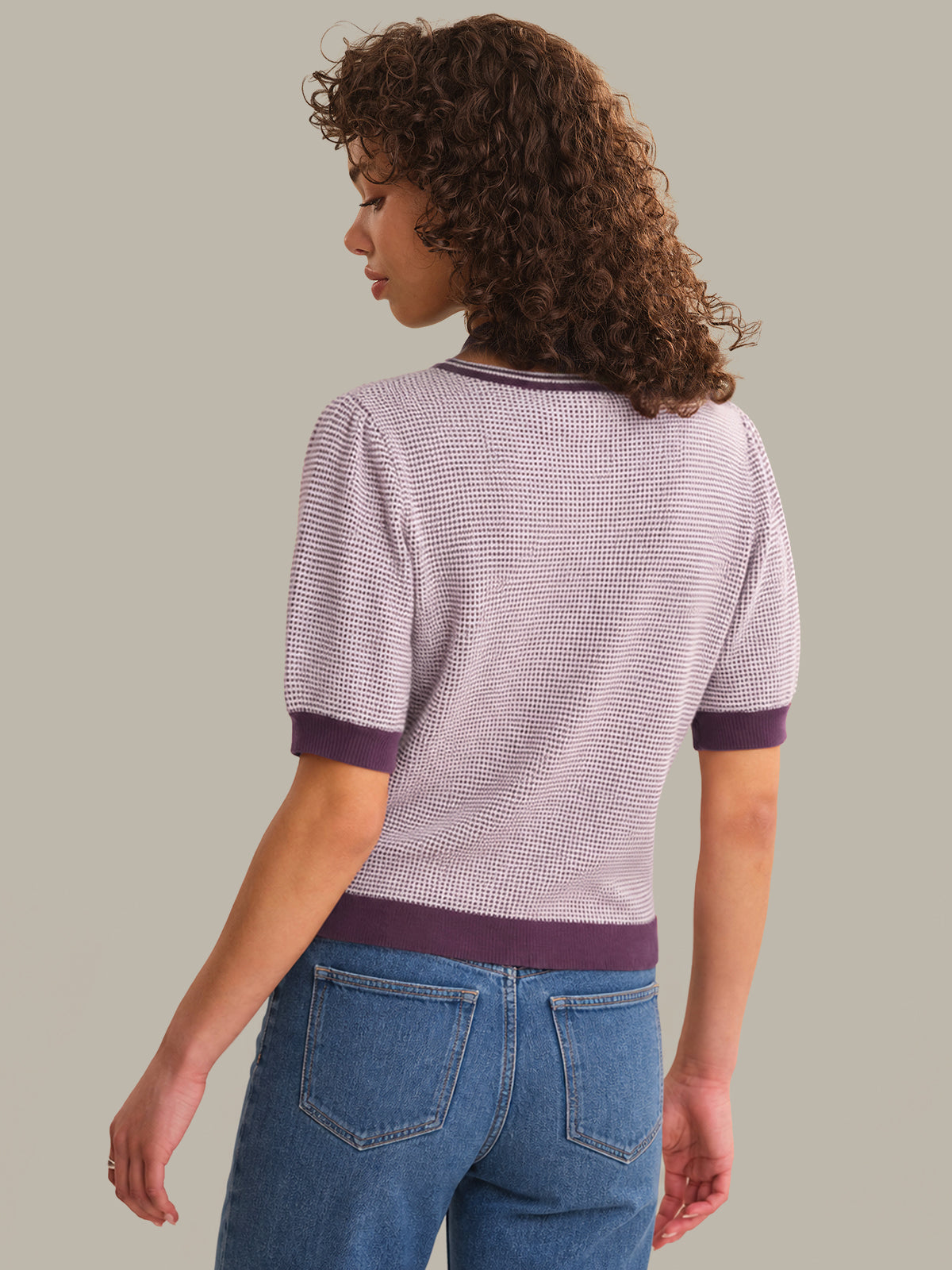Grayson Tweed Like Puff Sleeve Henley