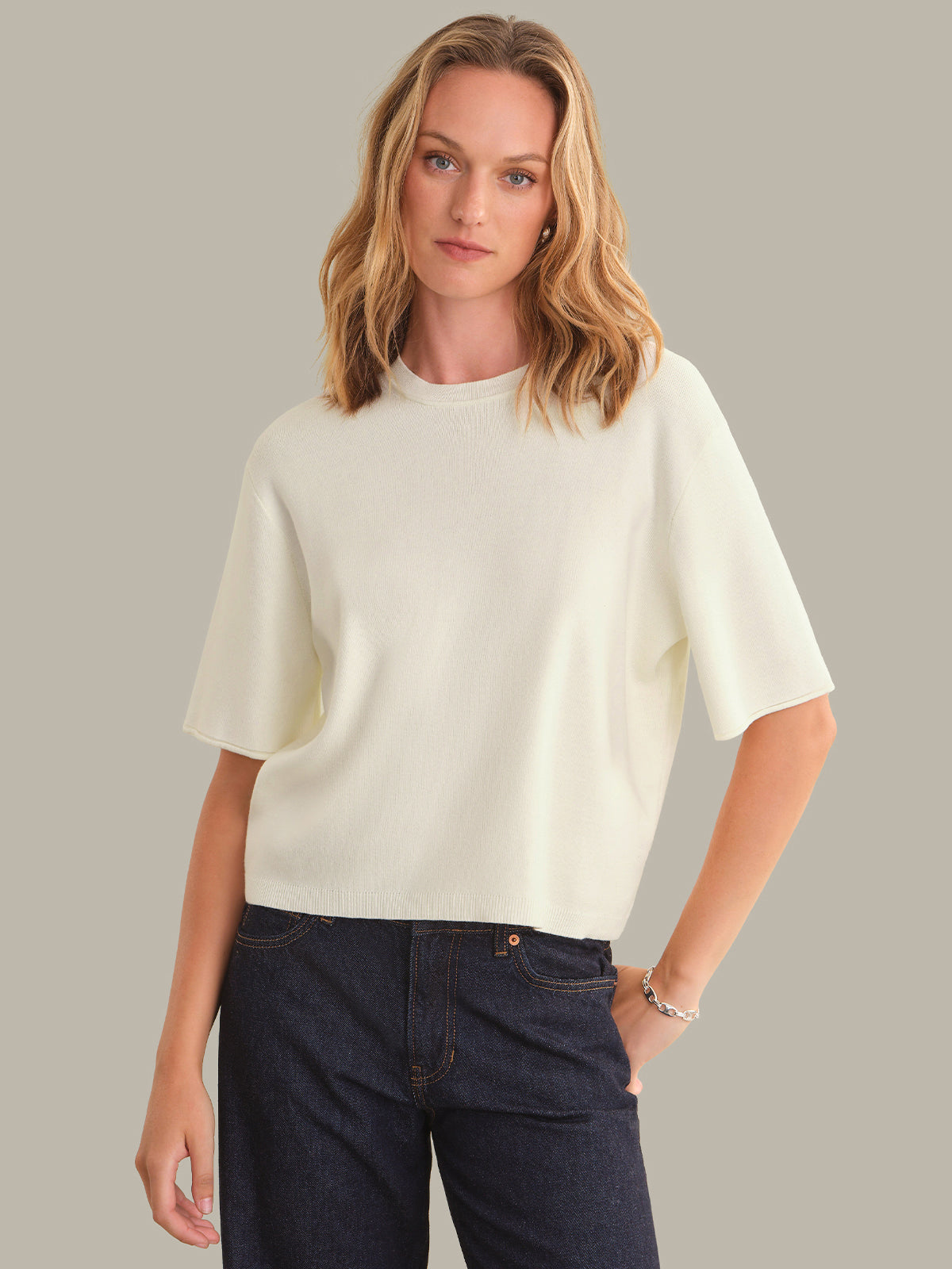 Colette Solid Crew Neck Boxy Tee