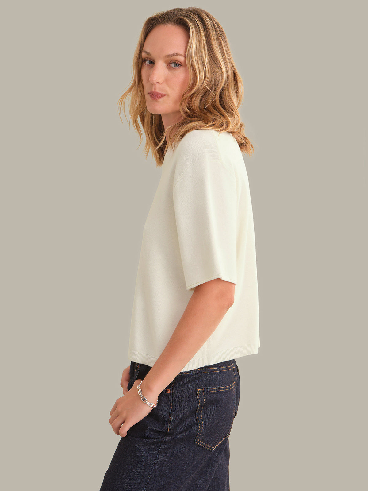 Colette Solid Crew Neck Boxy Tee
