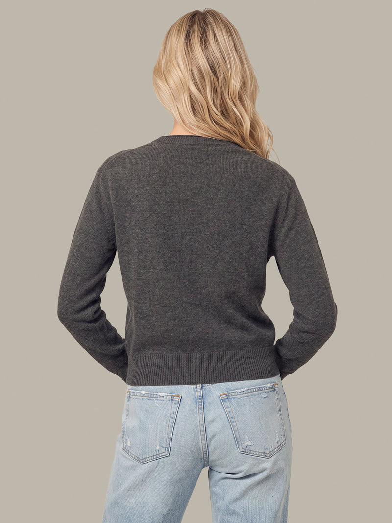 Sloane High V-Neck Double Trim Cashmere Pullover