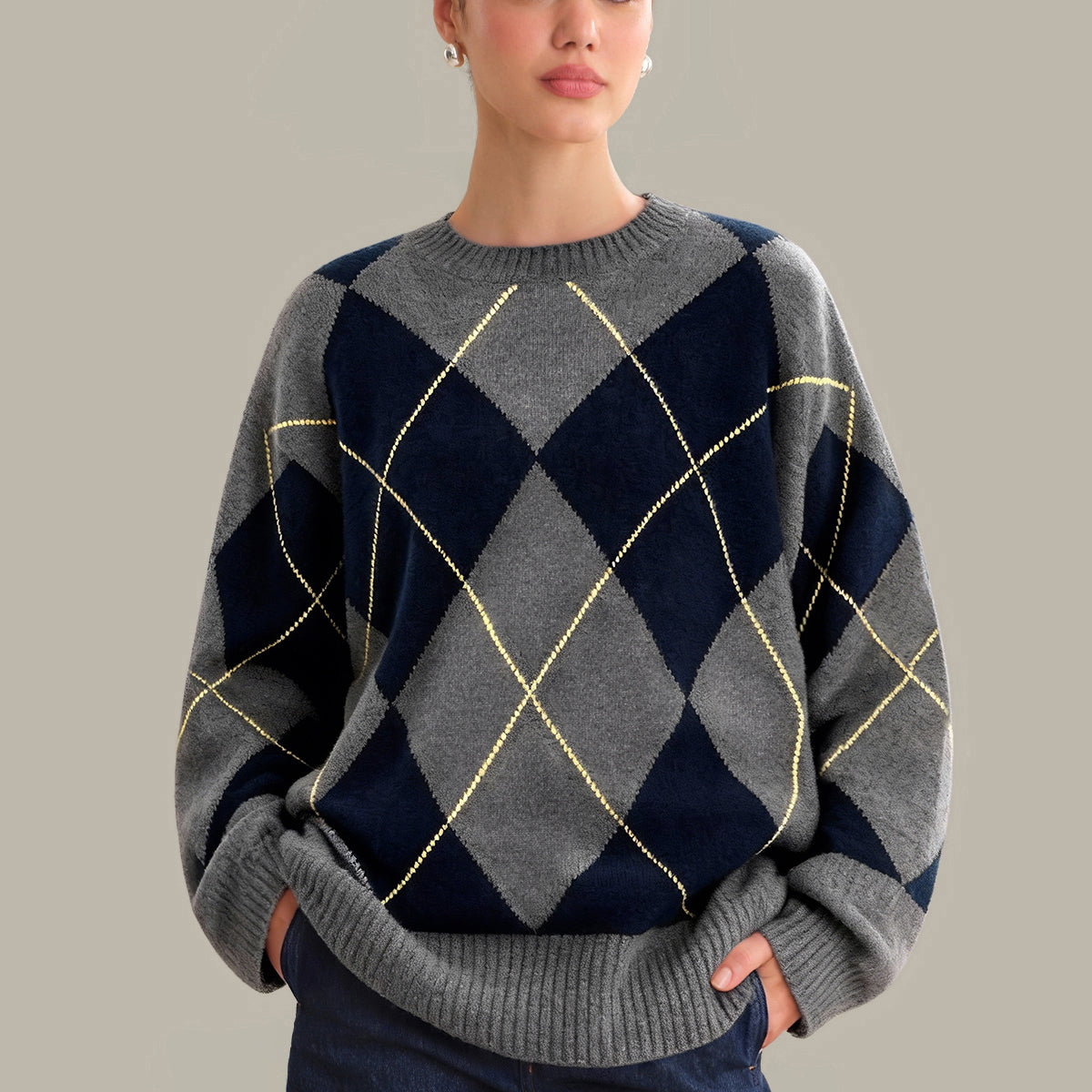 525 America Holland: Oversized 100% Cashmere Argyle Sweater