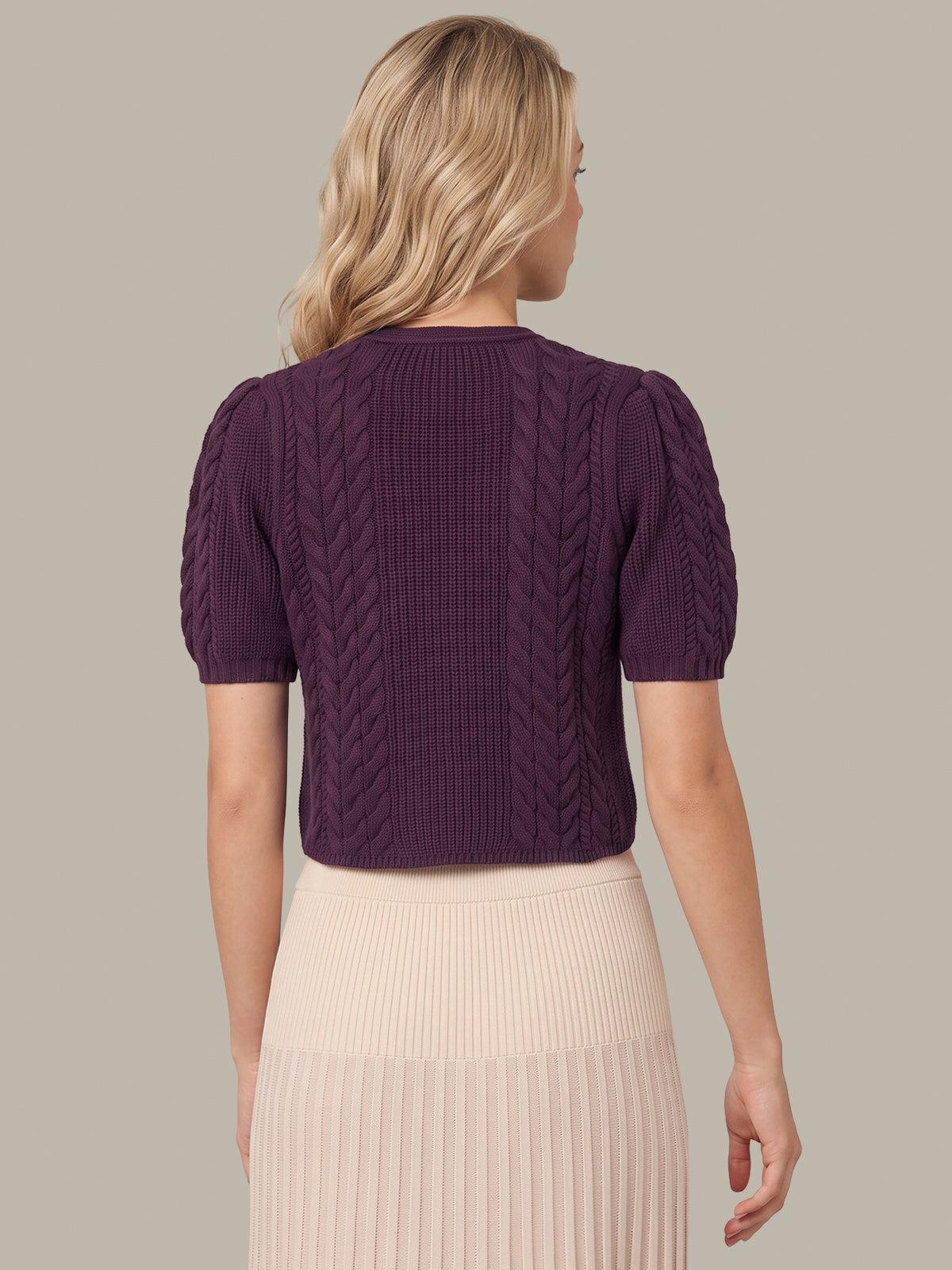 Alexandra All Over Cable Puff Sleeve Bow Cardigan