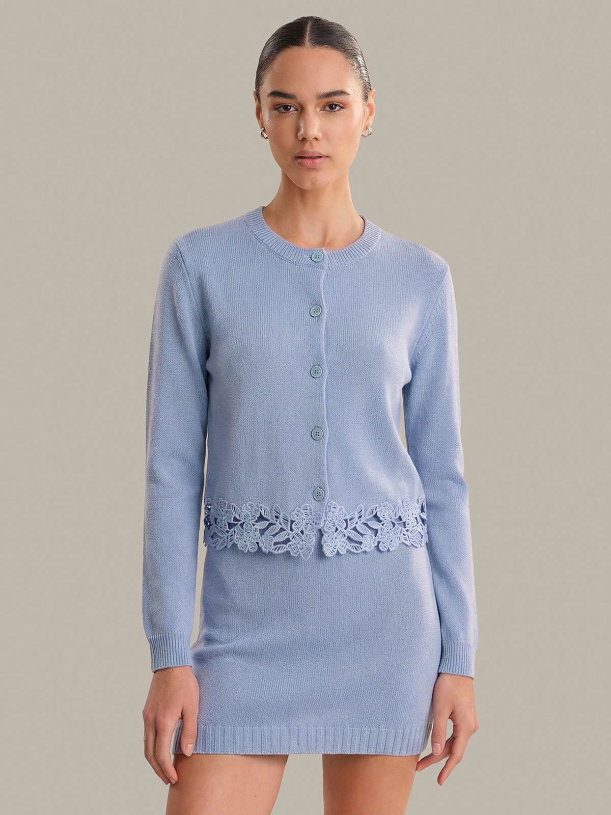 Leena: Lace Trim Cotton Cardigan