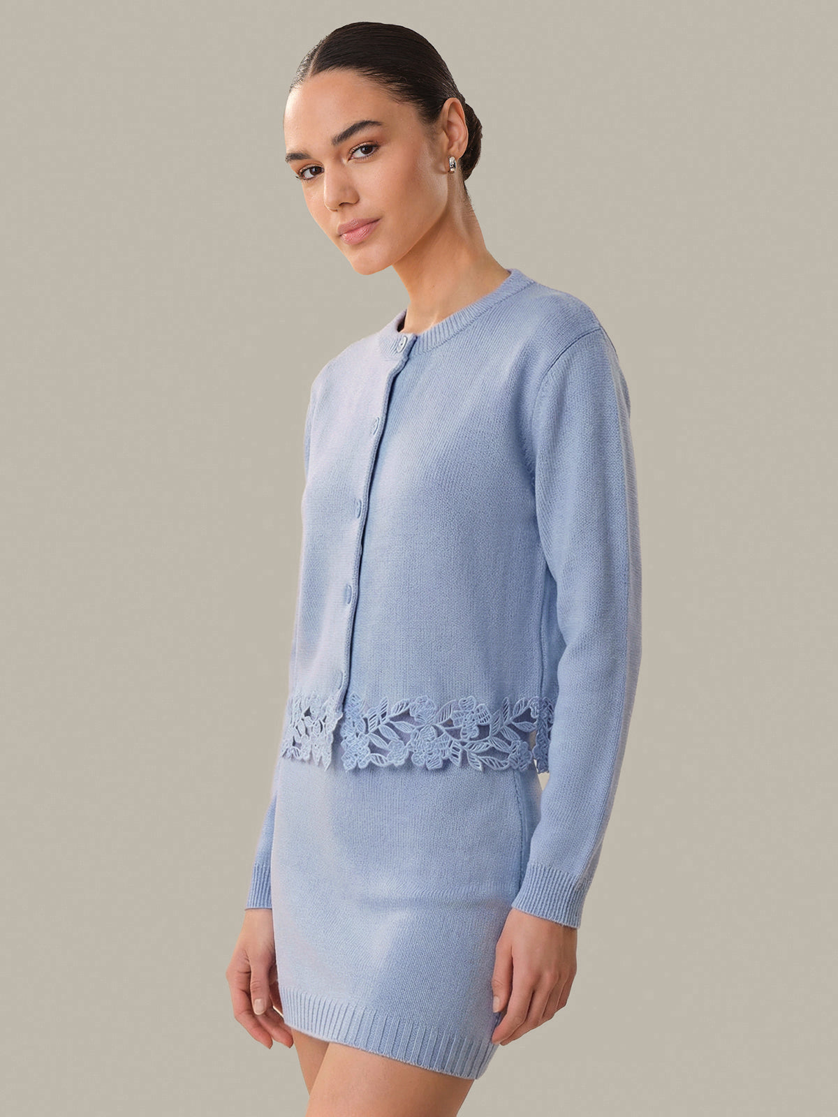 Leena: Lace Trim Cotton Cardigan