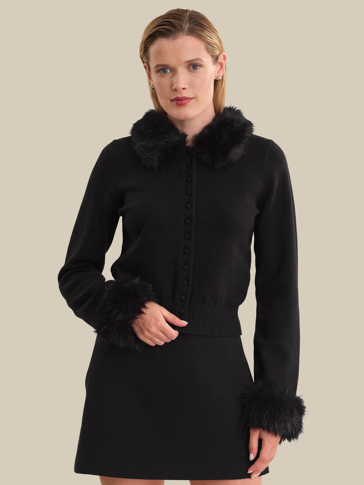 Luna Fur Collar And Cuff Cardigan