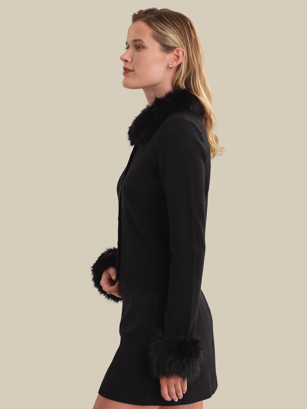 Luna Fur Collar And Cuff Cardigan