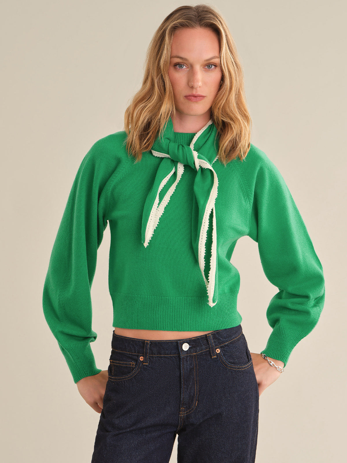 Camille Pullover With Scallop Edge Triangle Scarf