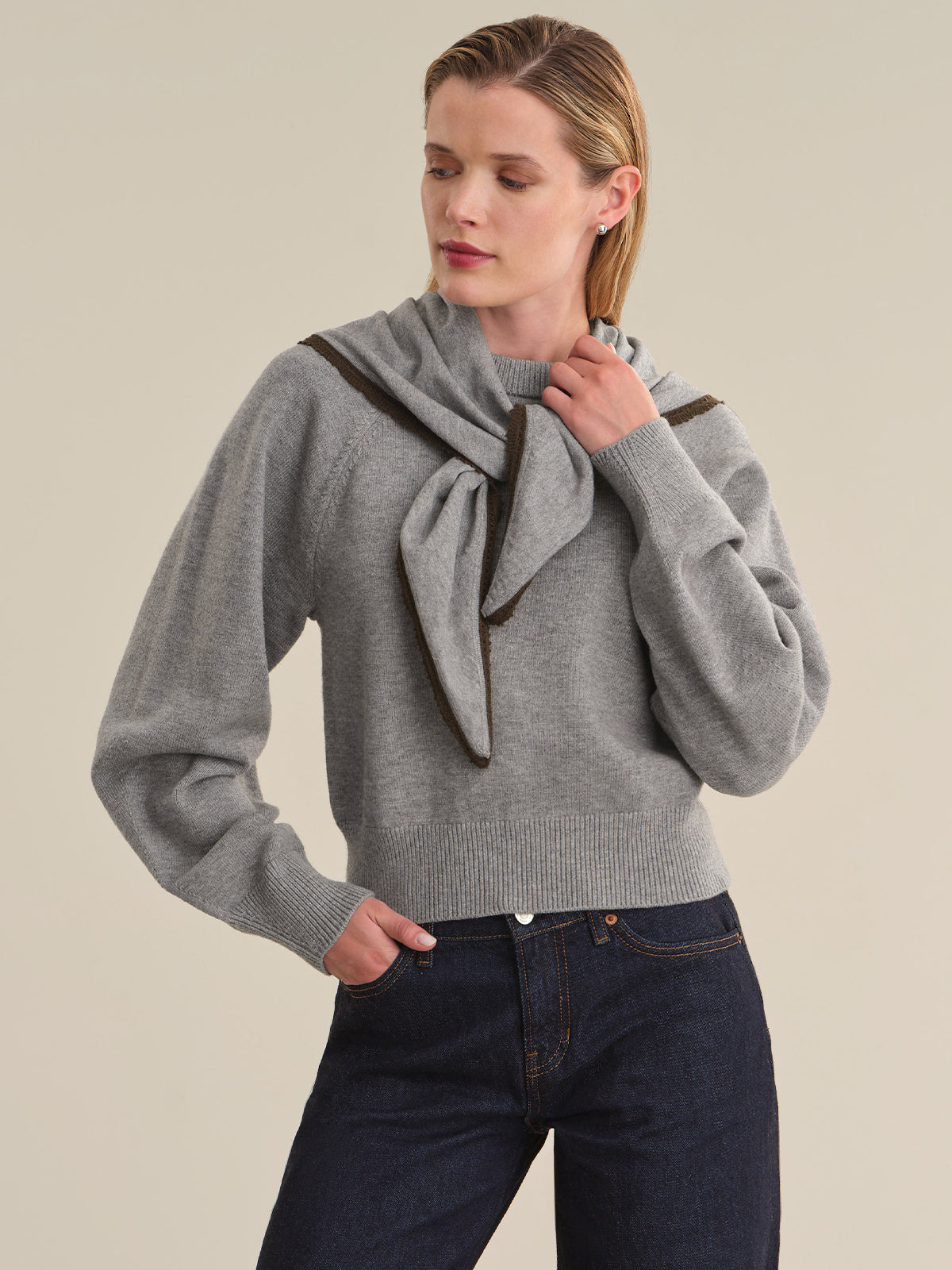 Camille Pullover With Scallop Edge Triangle Scarf