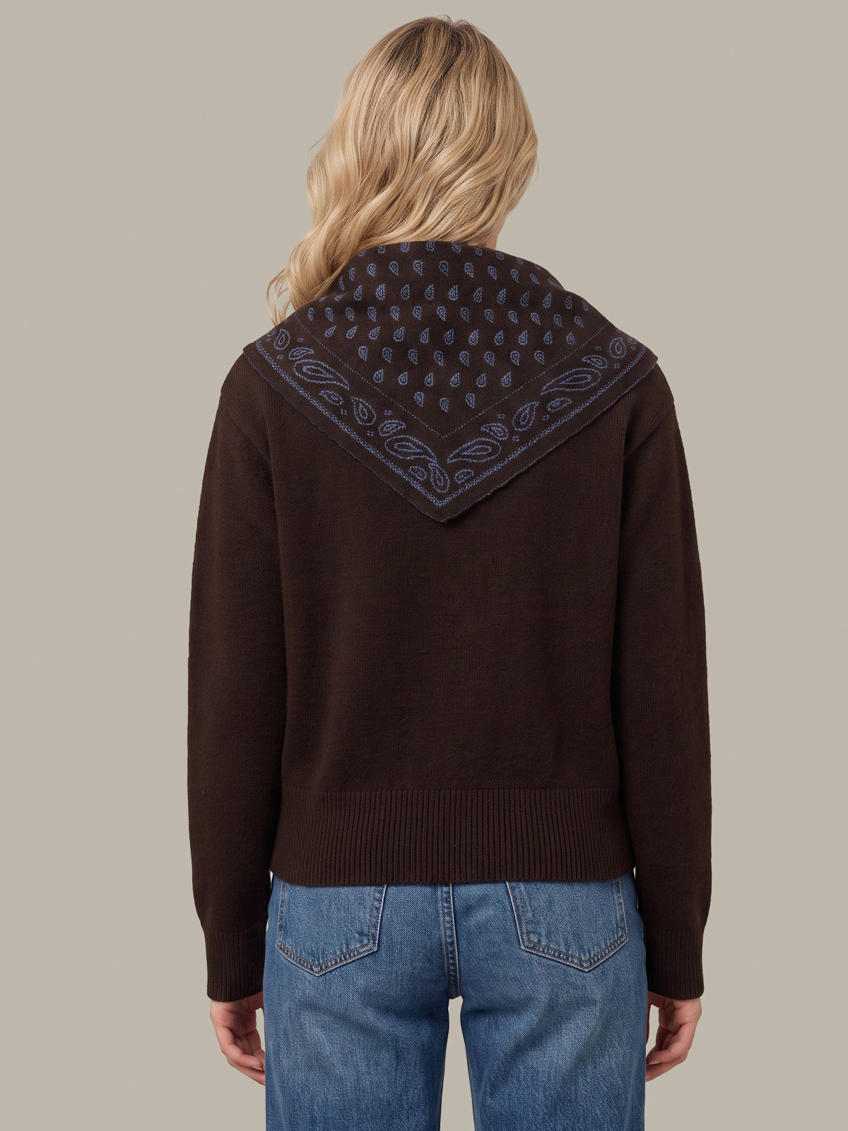 Lenn High Vee Pullover With Removable Paisley Scarf