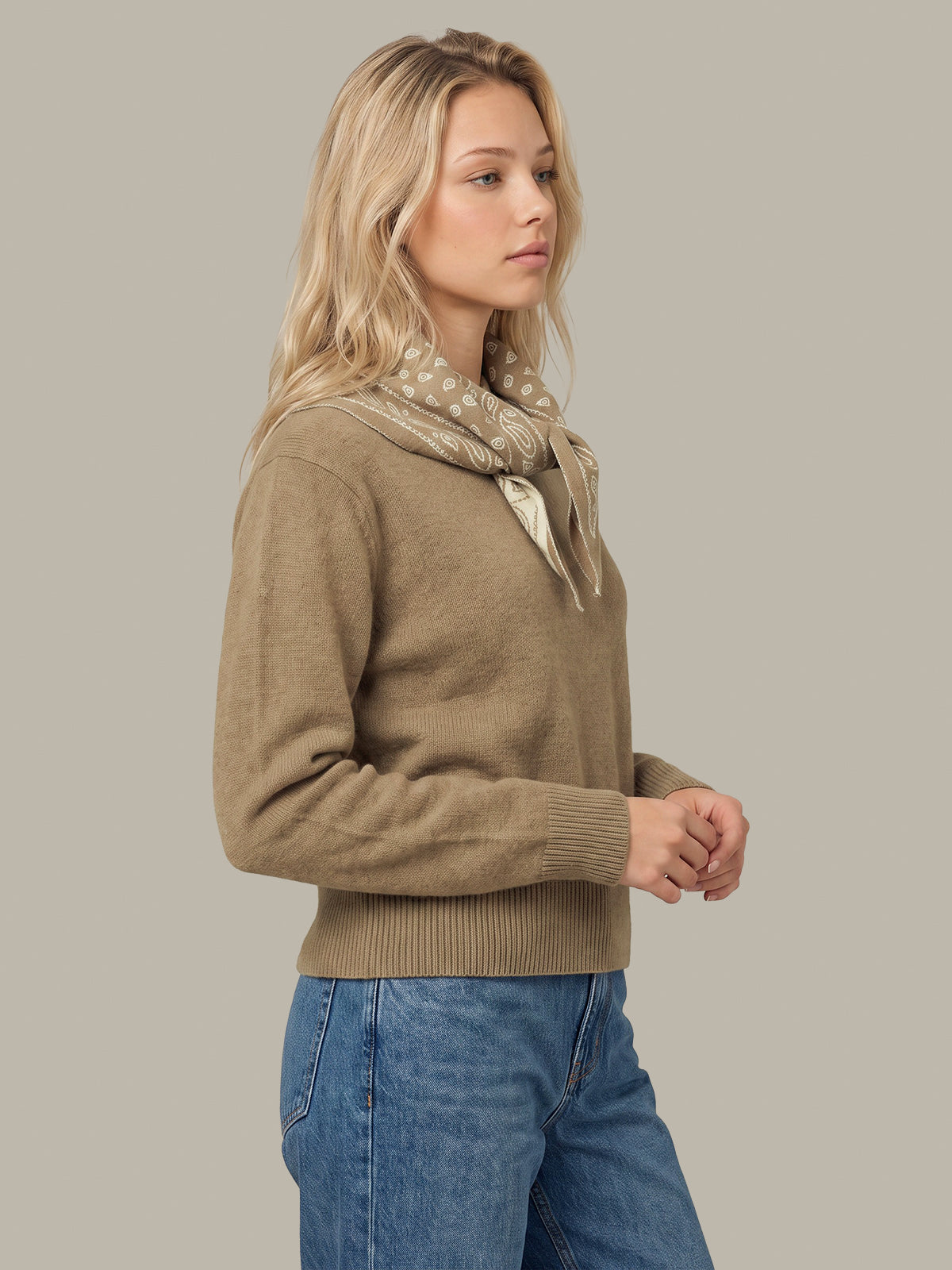 Lenn High Vee Pullover With Removable Paisley Scarf