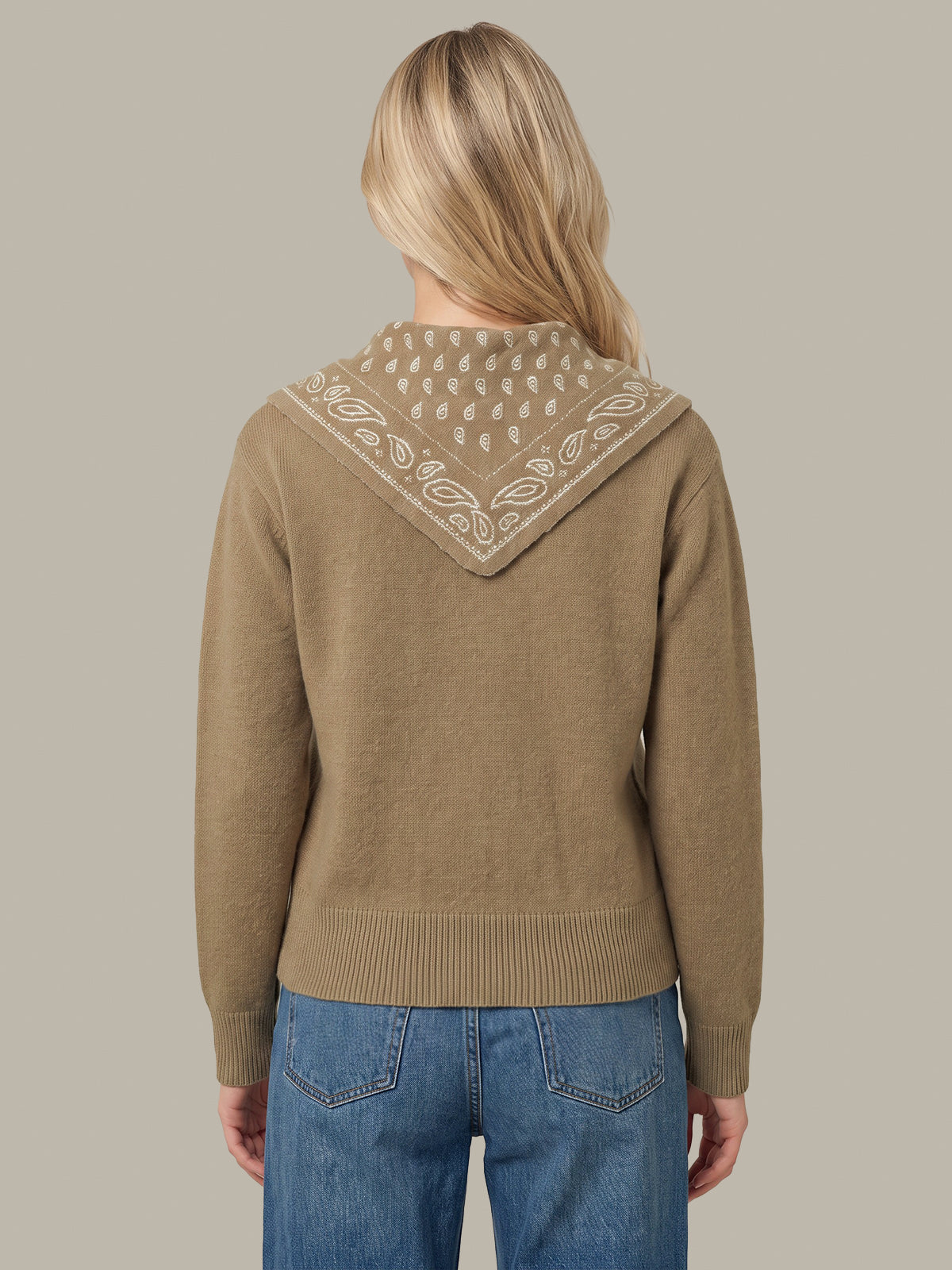 Lenn High Vee Pullover With Removable Paisley Scarf