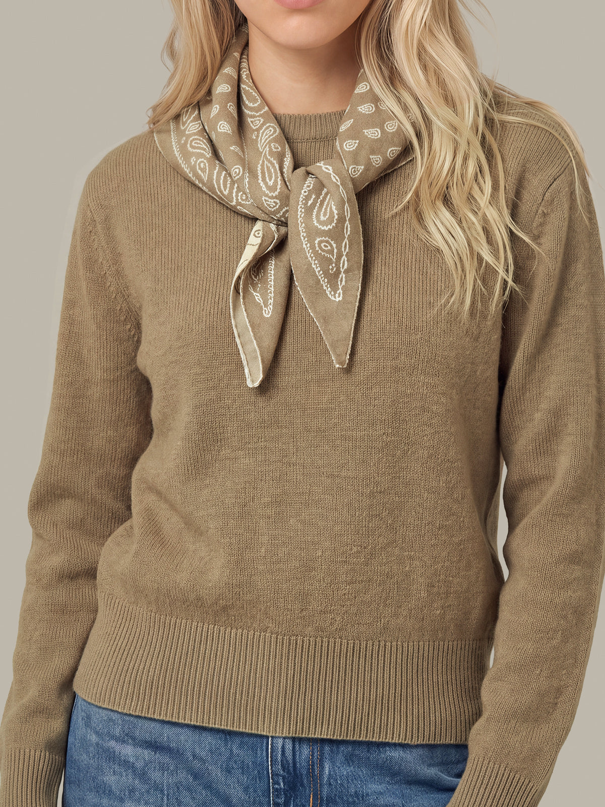 Lenn High Vee Pullover With Removable Paisley Scarf