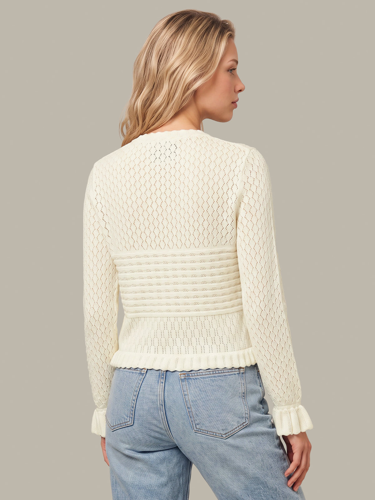 Adair: Pointelle Ruffle Trim Cotton Cardigan