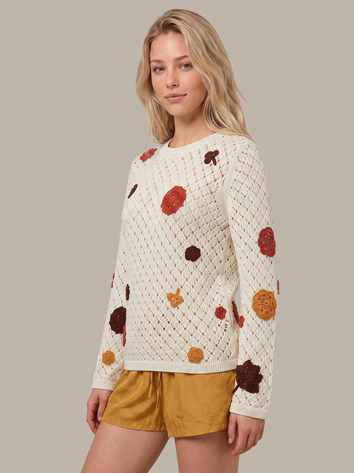 Cornelia: Floral Crochet Cotton Sweater
