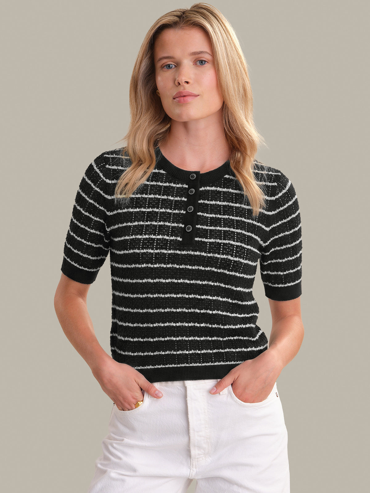 525 America Astrid: Textured Stripe Henley Pullover