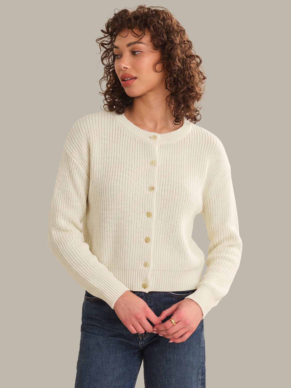 Marcie: Cotton Crewneck Cardigan