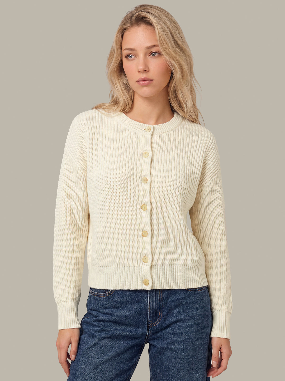 Marcie: Cotton Crewneck Cardigan