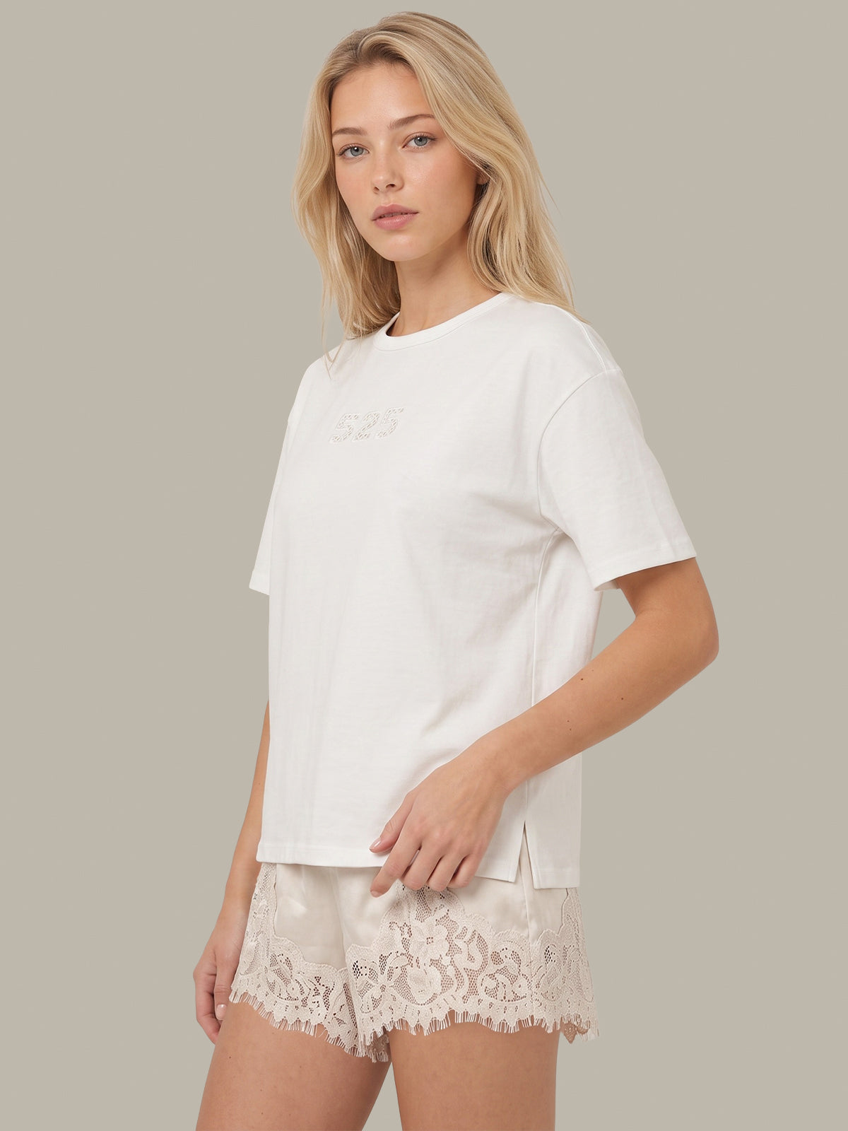 Cotton Lace Detail Logo T-Shirt