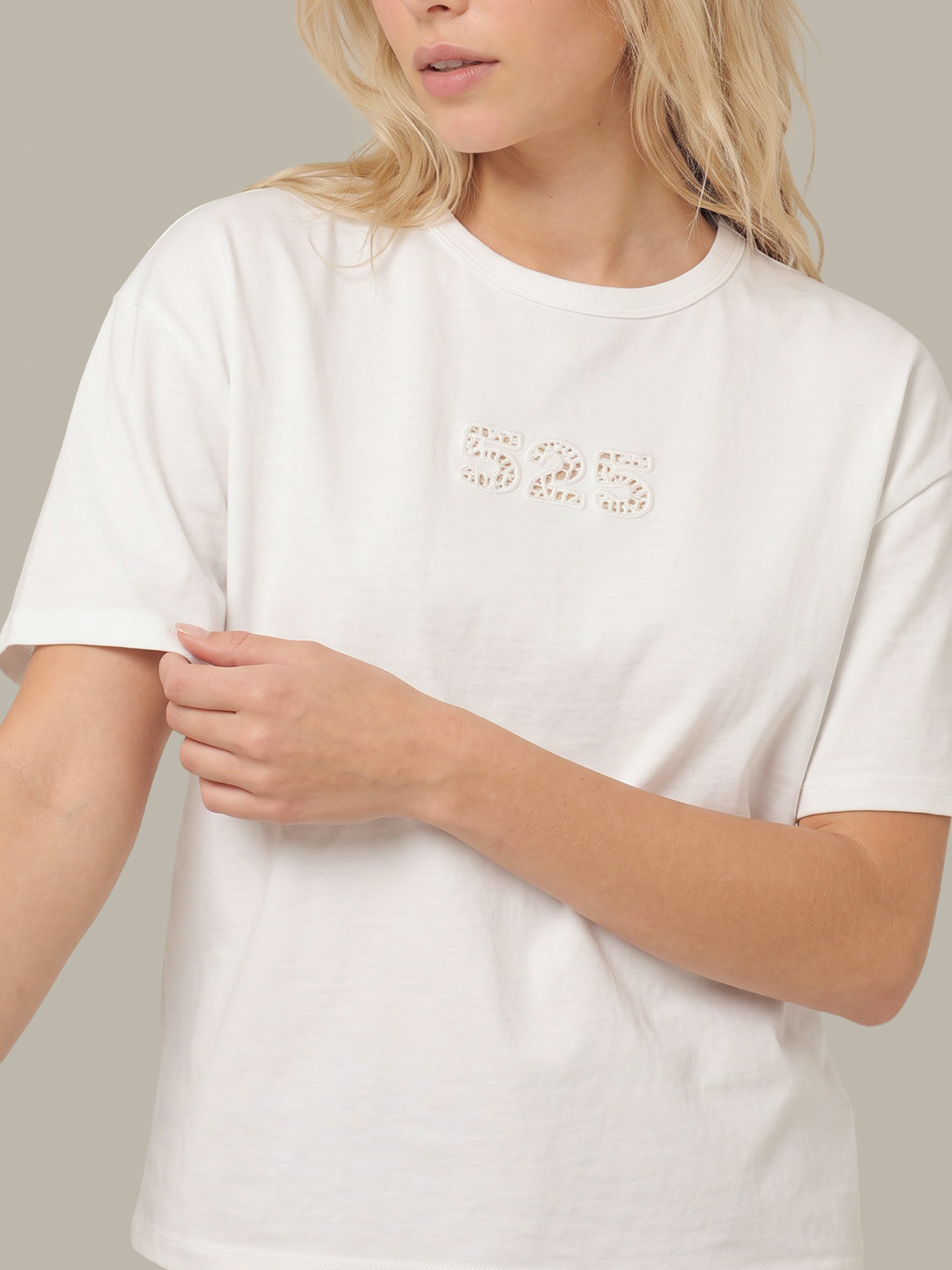 Cotton Lace Detail Logo T-Shirt