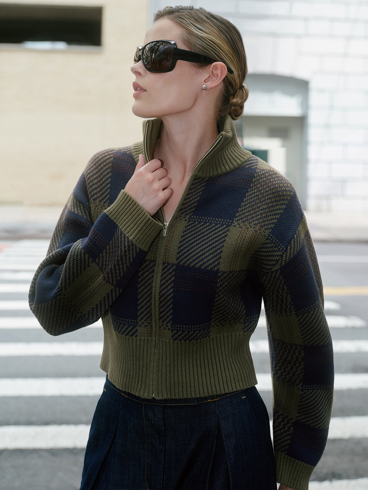525 X DL10C: Mulberry Plaid Cotton Sweater Jacket