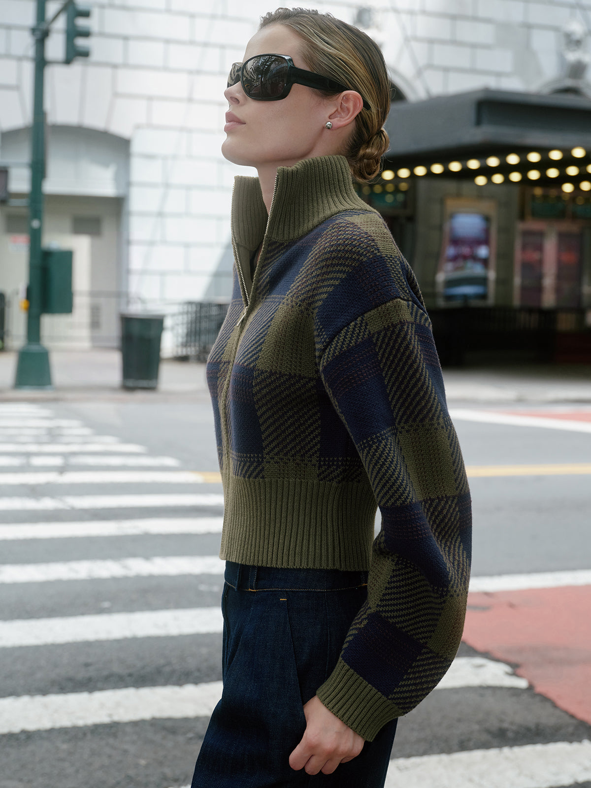 525 X DL10C: Mulberry Plaid Cotton Sweater Jacket