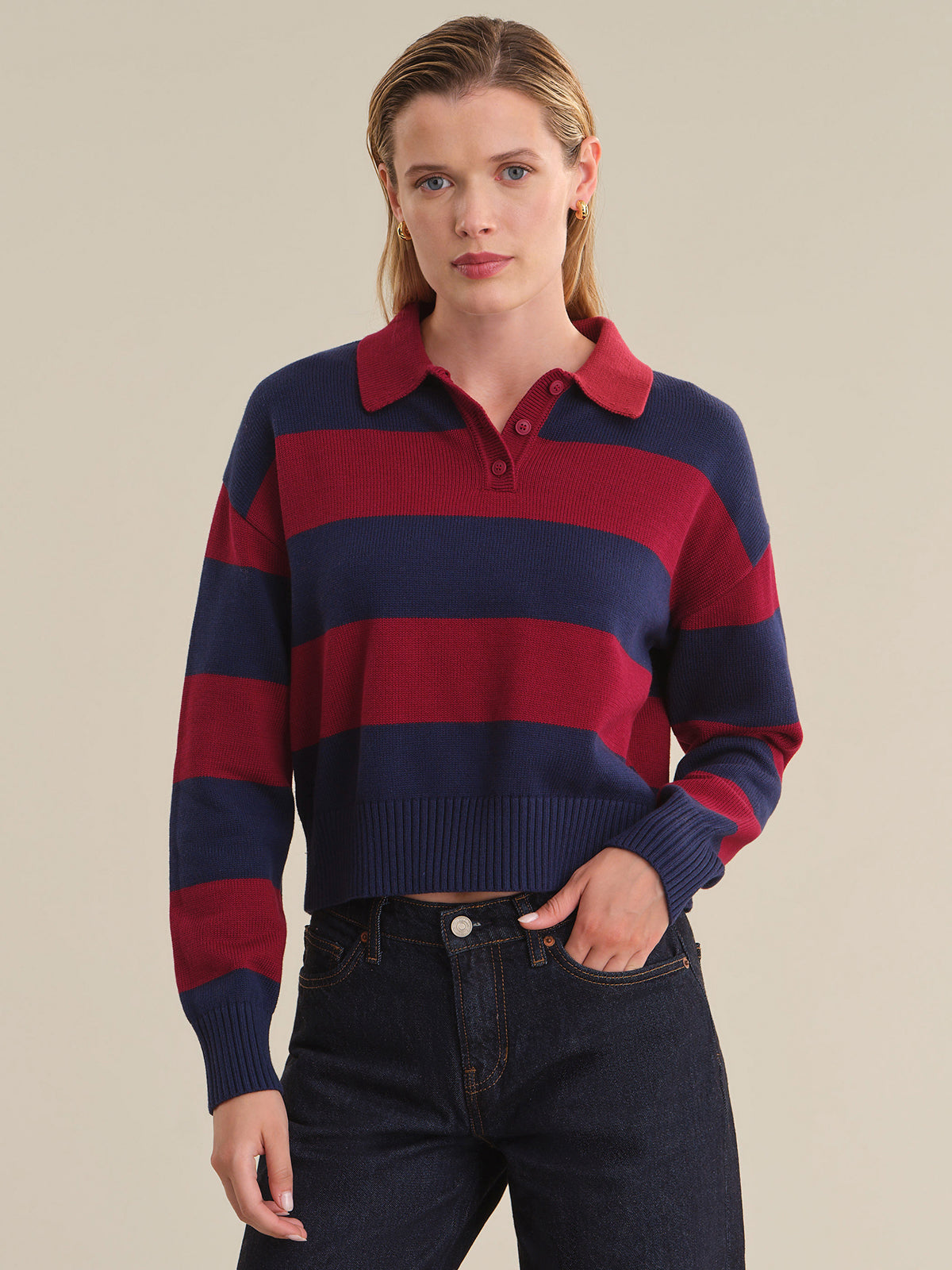 Cotton Striped Collared Sweater