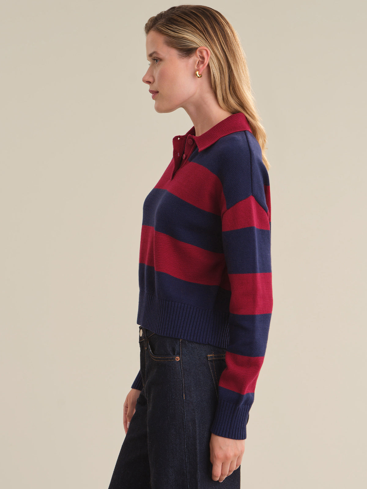 Cotton Striped Collared Sweater
