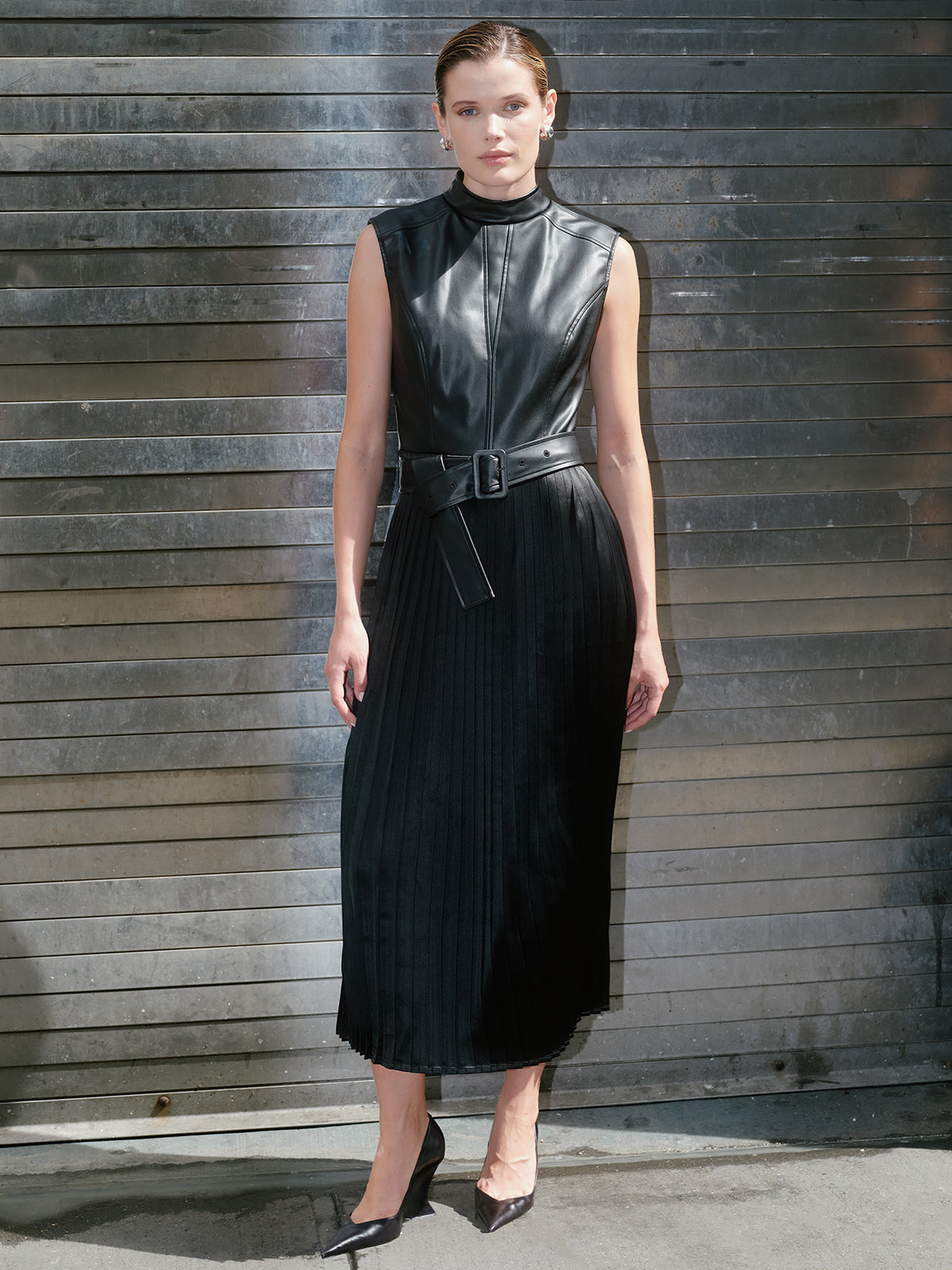 525 X DL10C: Cornelia Mock Neck Midi Dress