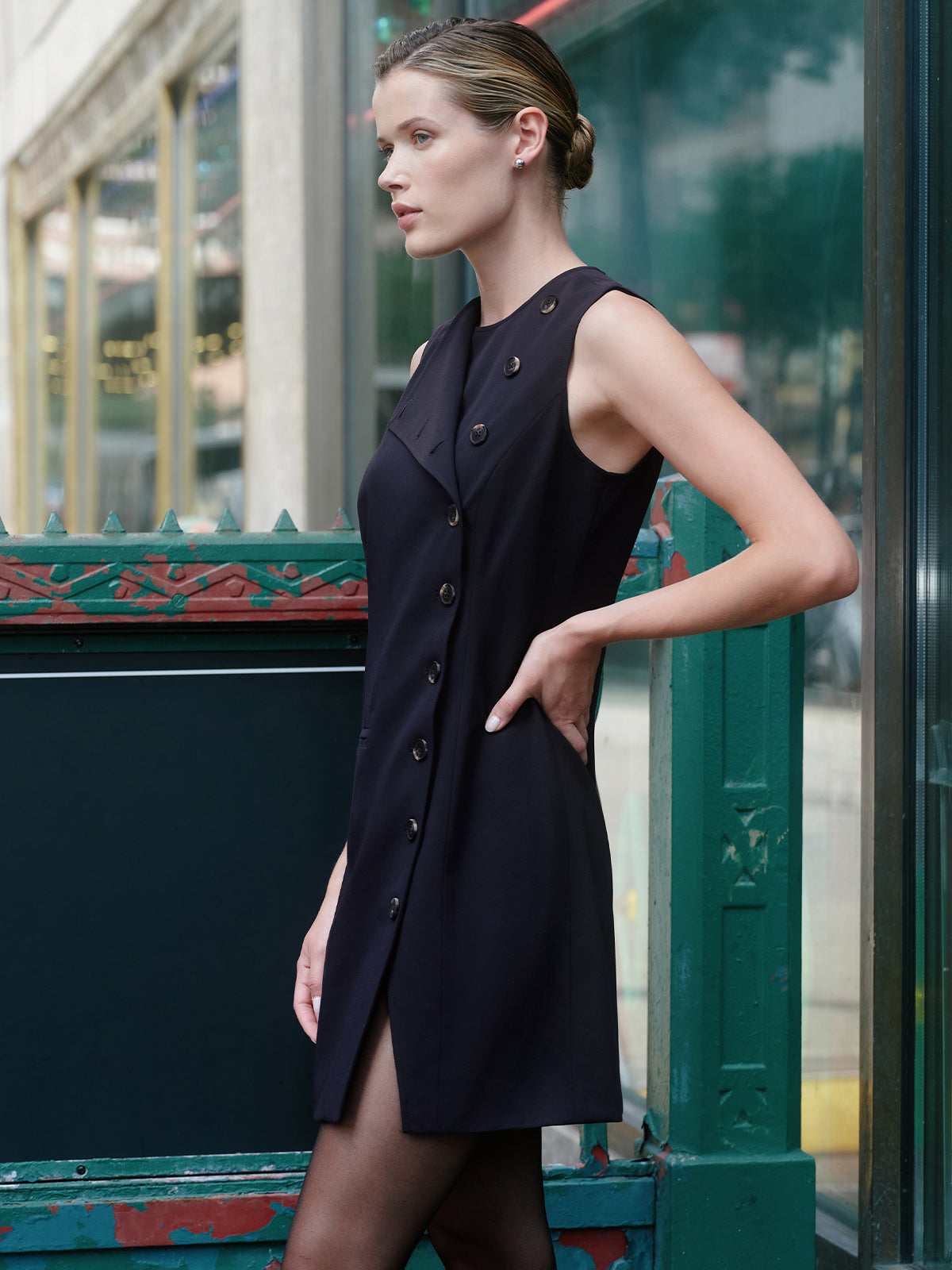 525 X DL10C: Mott Button-Front Mini Dress