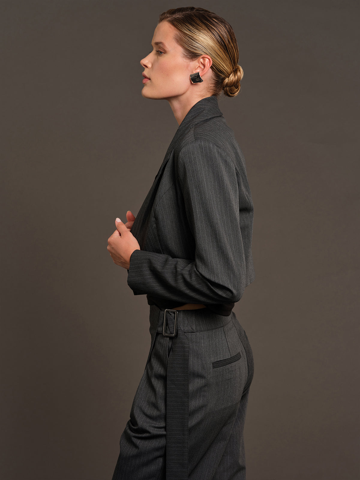 525 X DL10C: Crosby Cropped Pinstripe Blazer
