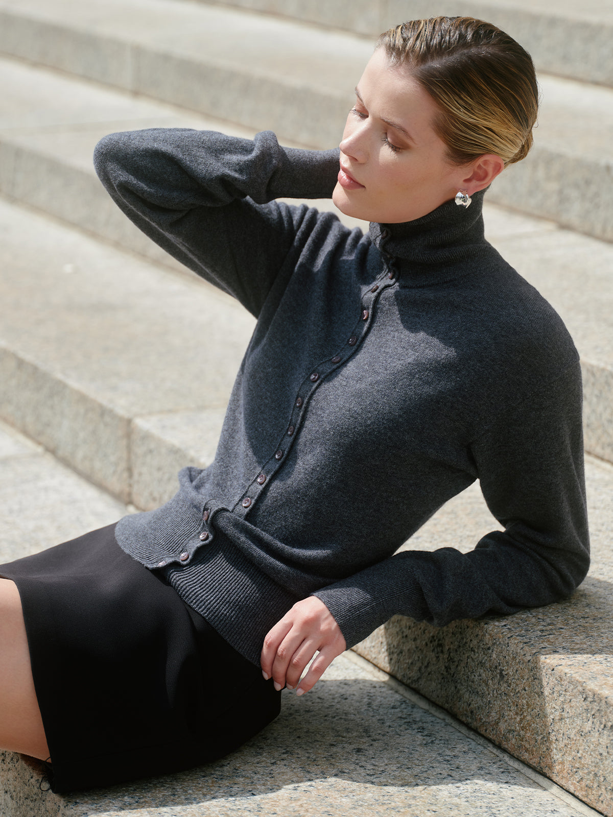 525 X DL10C: Cleveland Button Turtleneck Cardigan