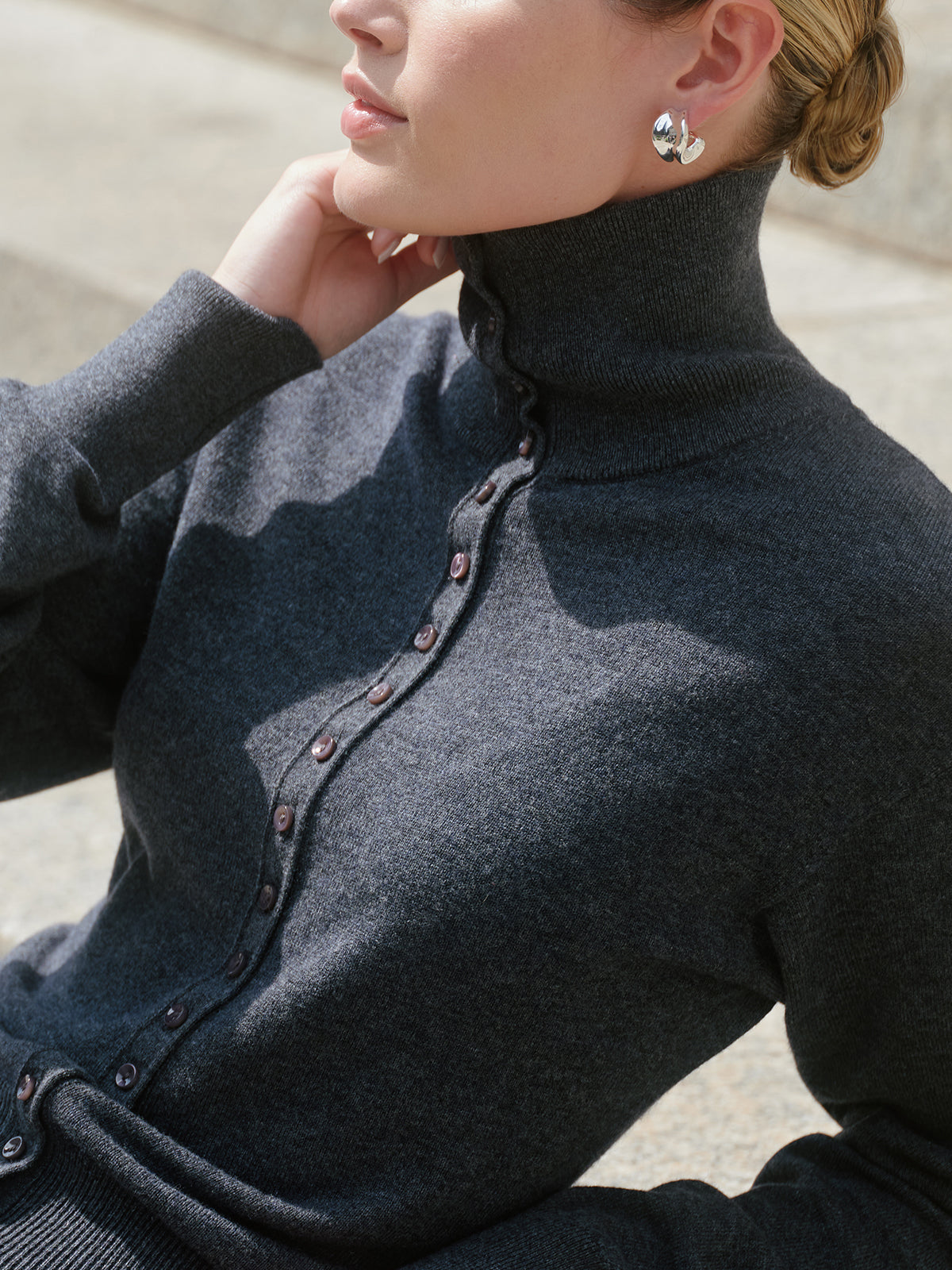 525 X DL10C: Cleveland Button Turtleneck Cardigan