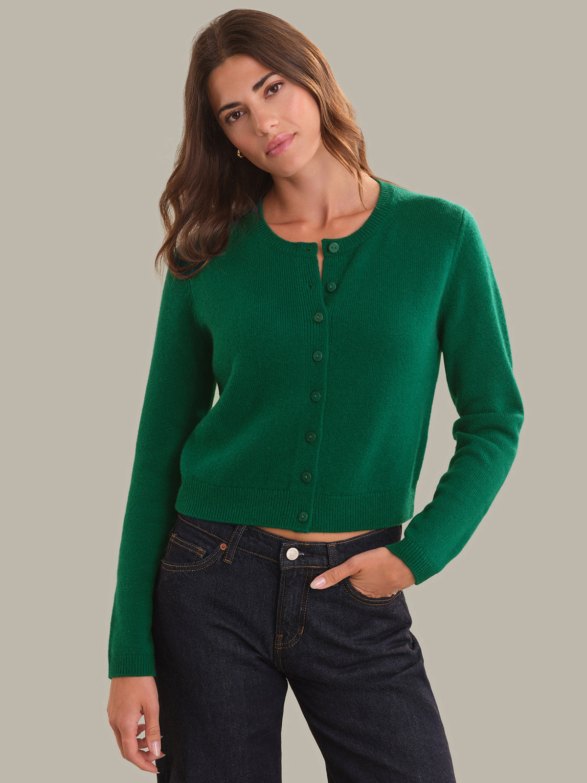 Katie: 100% Cashmere Crewneck Cardigan