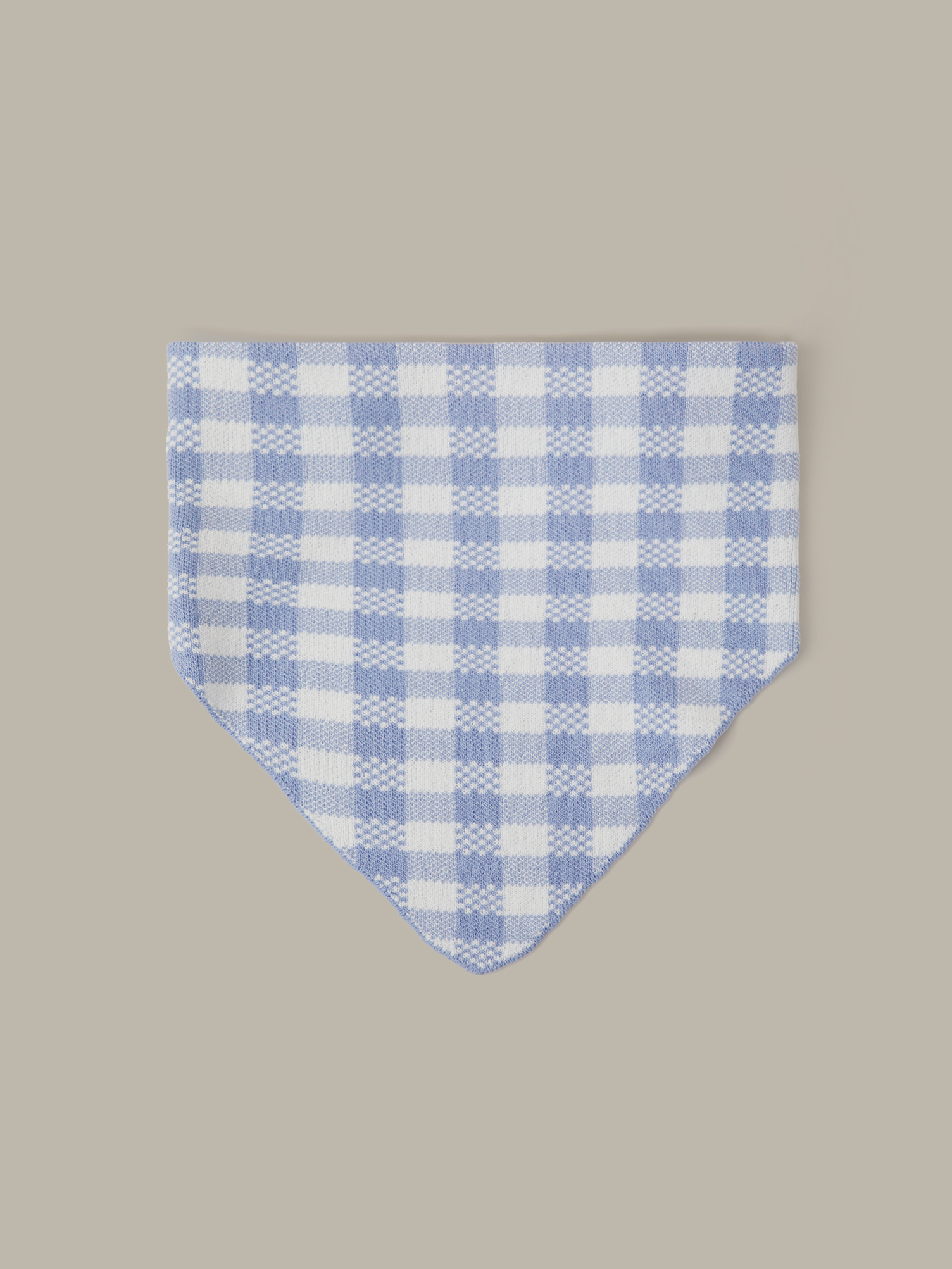 Blue and white checkered bandana on a gray background