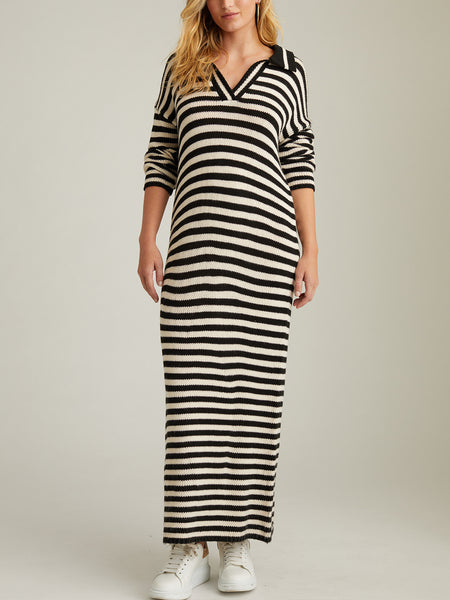 ワンピース French Sleeve Polo Long Dress stripe S 525 America Raya: Stripe Polo Dress