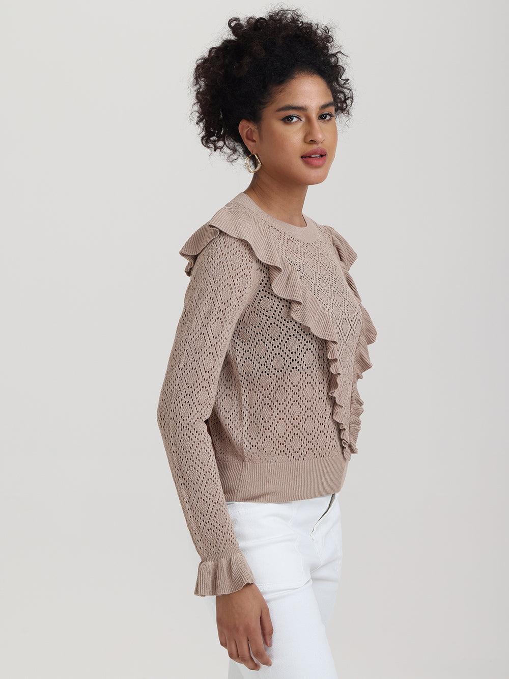 525 America Frances: Ruffle-Trimmed Pointelle Sweater