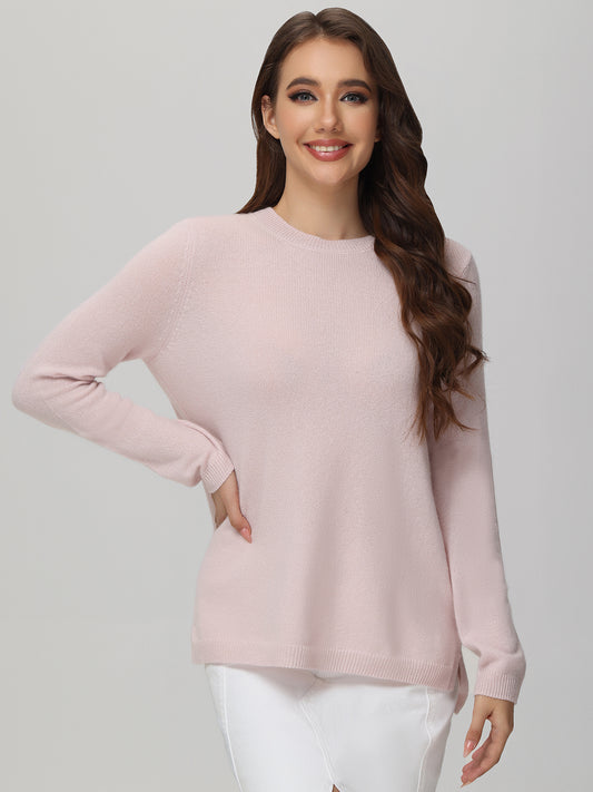 Buy Pink Spacedye Cosy Lightweight Soft Touch Sleeve Detail Crew