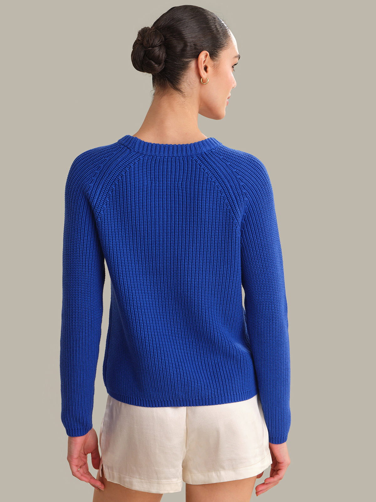 Jane: Crewneck Shaker Stitch Cotton Sweater